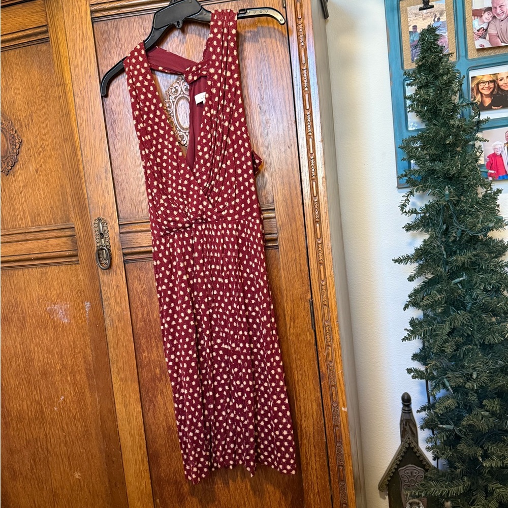 LOFT Maroon and White Sleeveless Dress